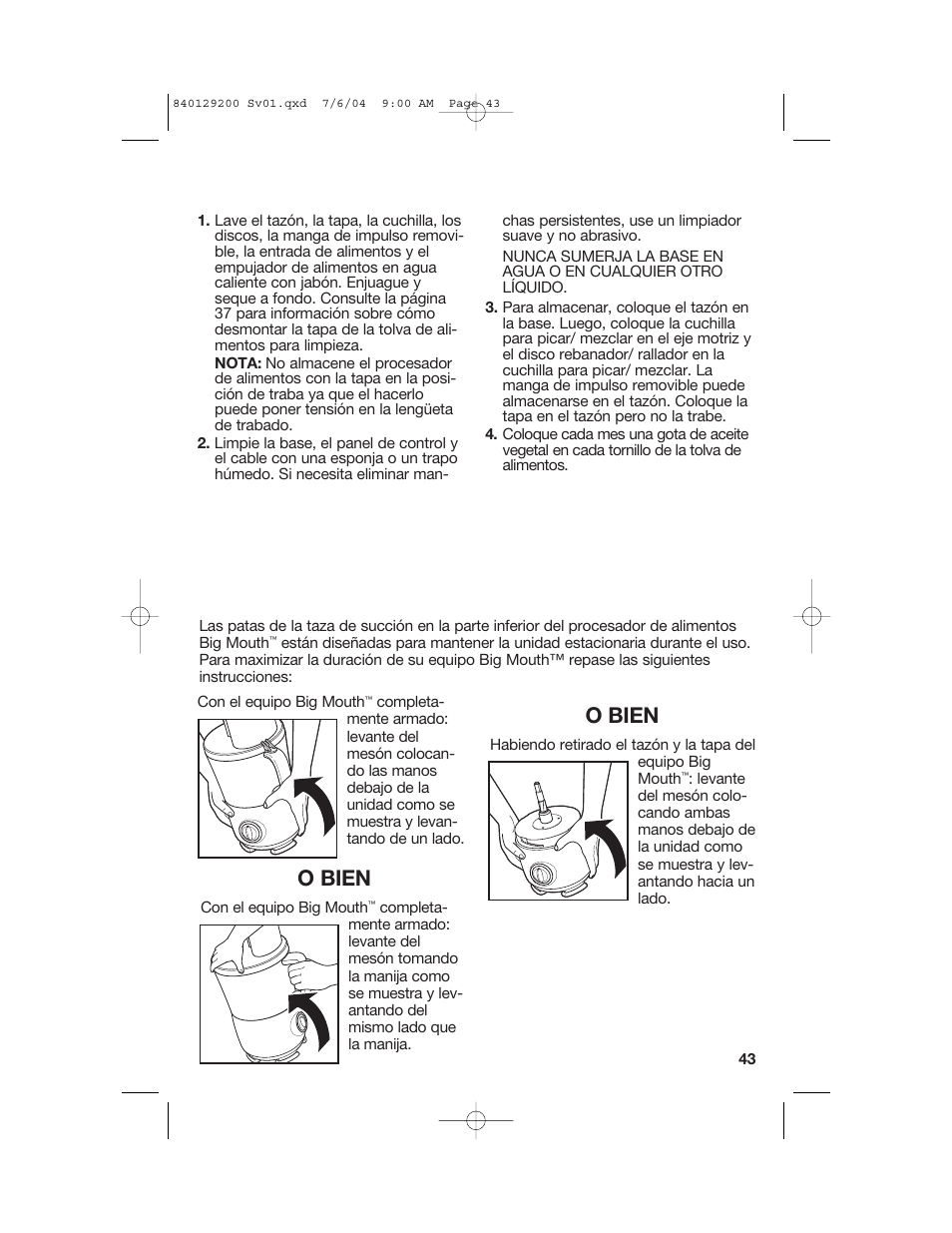 Limpieza, almacenaje y mantenimiento, O bien | Hamilton Beach 70590C User Manual | Page 43 / 52