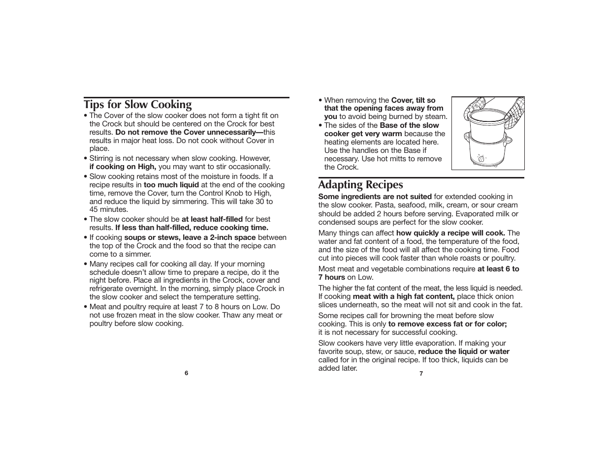 Adapting recipes, Tips for slow cooking | Hamilton Beach 840059300 User Manual | Page 4 / 9