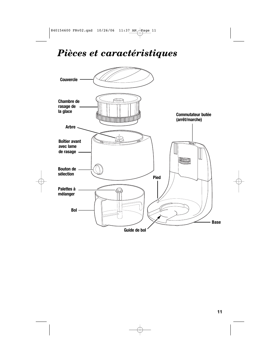 Pièces et caractéristiques | Hamilton Beach 840154600 User Manual | Page 11 / 28