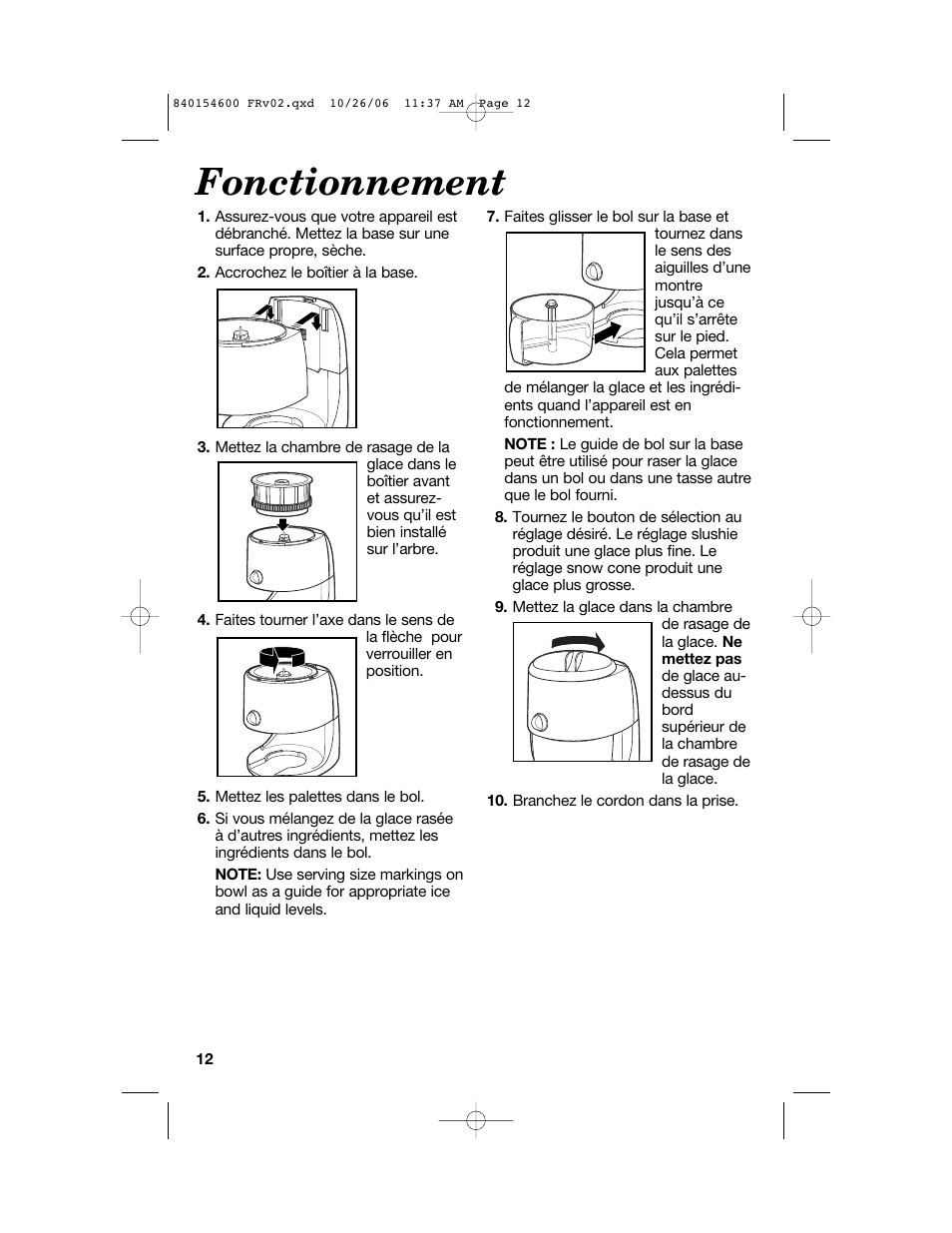Fonctionnement | Hamilton Beach 840154600 User Manual | Page 12 / 28