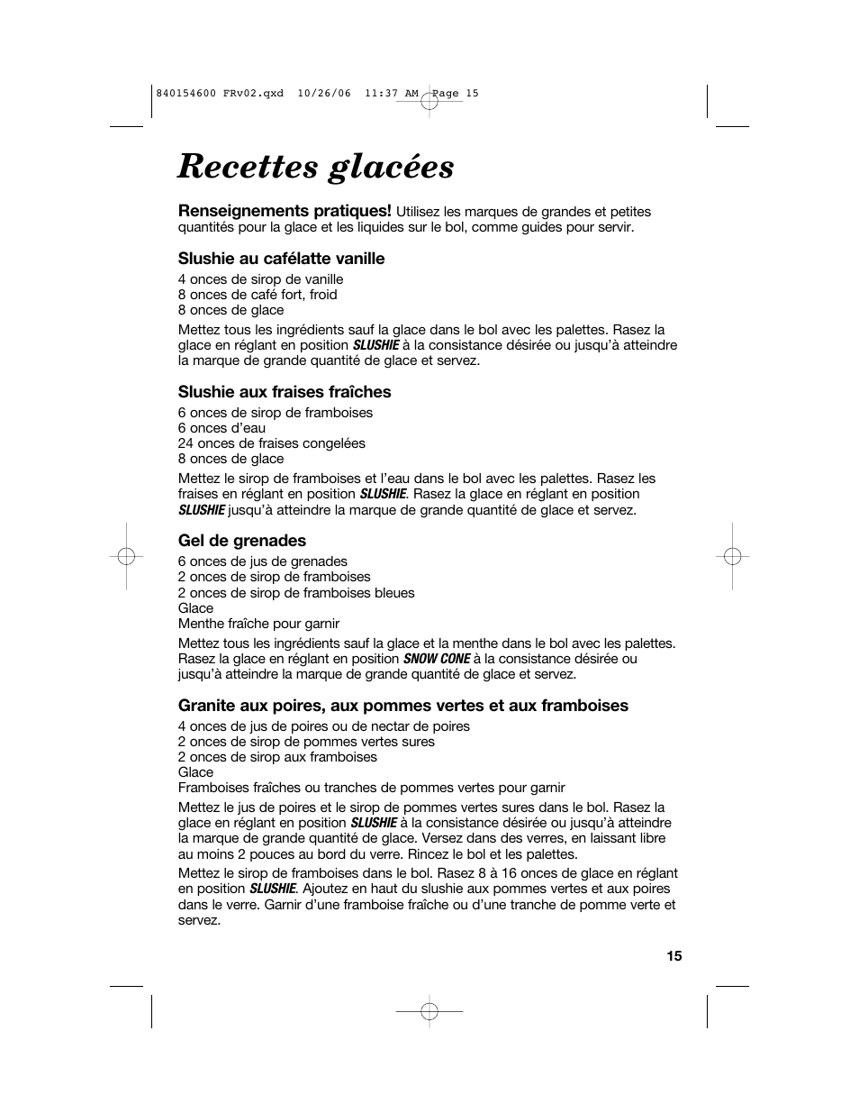Recettes glacées | Hamilton Beach 840154600 User Manual | Page 15 / 28