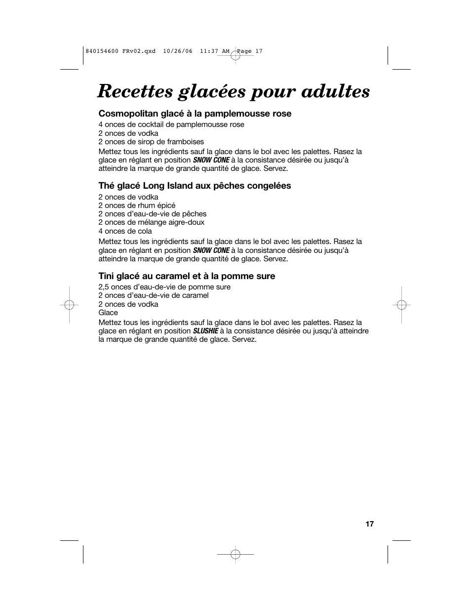 Recettes glacées pour adultes | Hamilton Beach 840154600 User Manual | Page 17 / 28