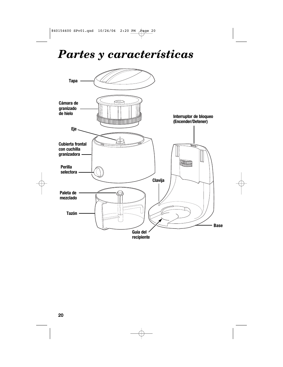 Partes y características | Hamilton Beach 840154600 User Manual | Page 20 / 28