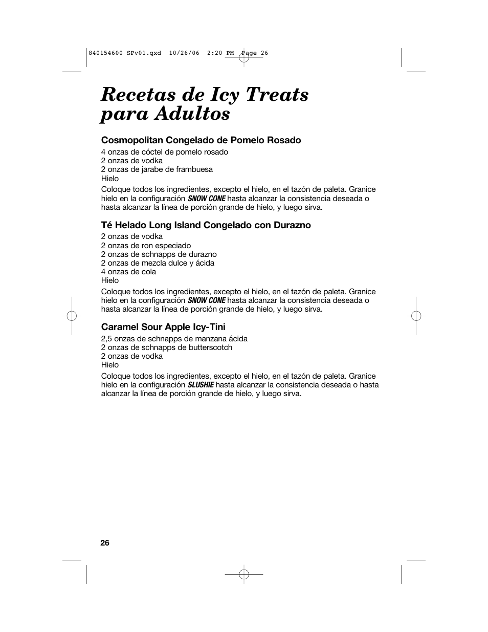 Recetas de icy treats para adultos | Hamilton Beach 840154600 User Manual | Page 26 / 28