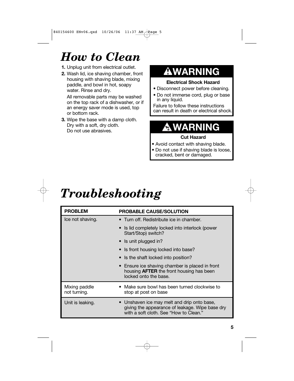 Troubleshooting, How to clean, W warning | Warning | Hamilton Beach 840154600 User Manual | Page 5 / 28