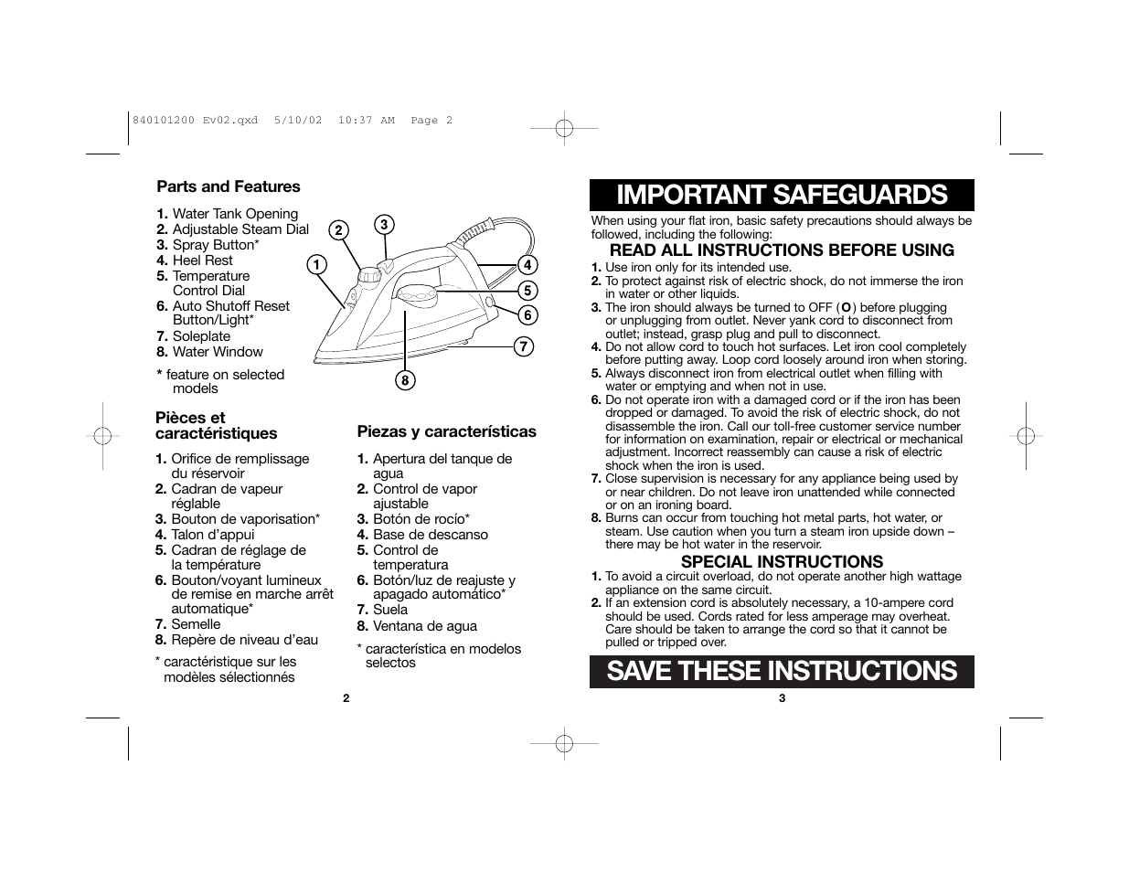 Save these instructions, Important safeguards | Hamilton Beach 840101200 User Manual | Page 2 / 11