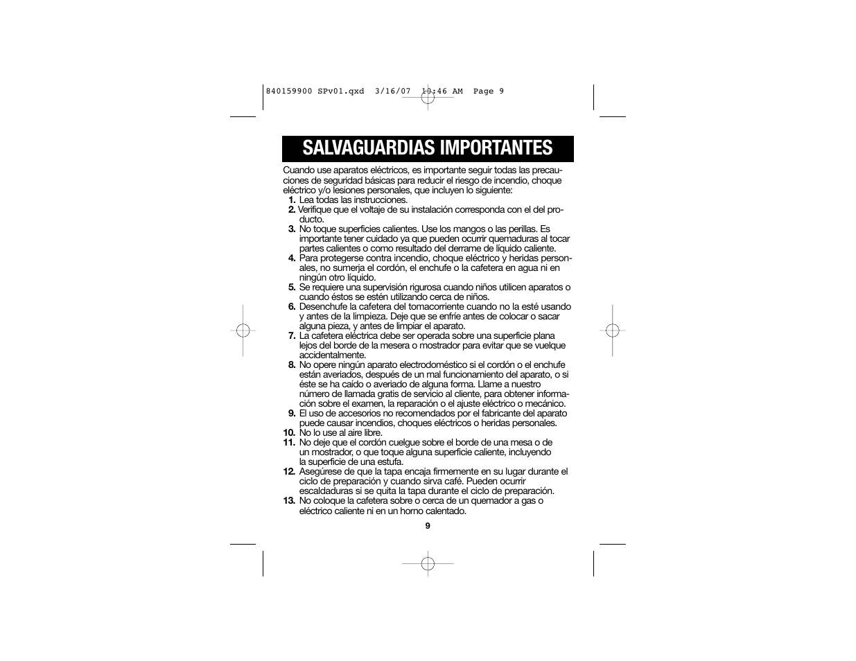 Salvaguardias importantes | Hamilton Beach Coffee Urn User Manual | Page 6 / 12