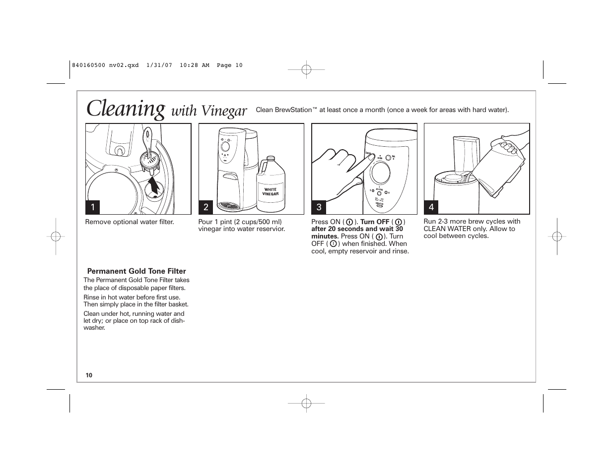 Cleaning, With vinegar | Hamilton Beach BrewStation Deluxe 47454C User Manual | Page 10 / 40