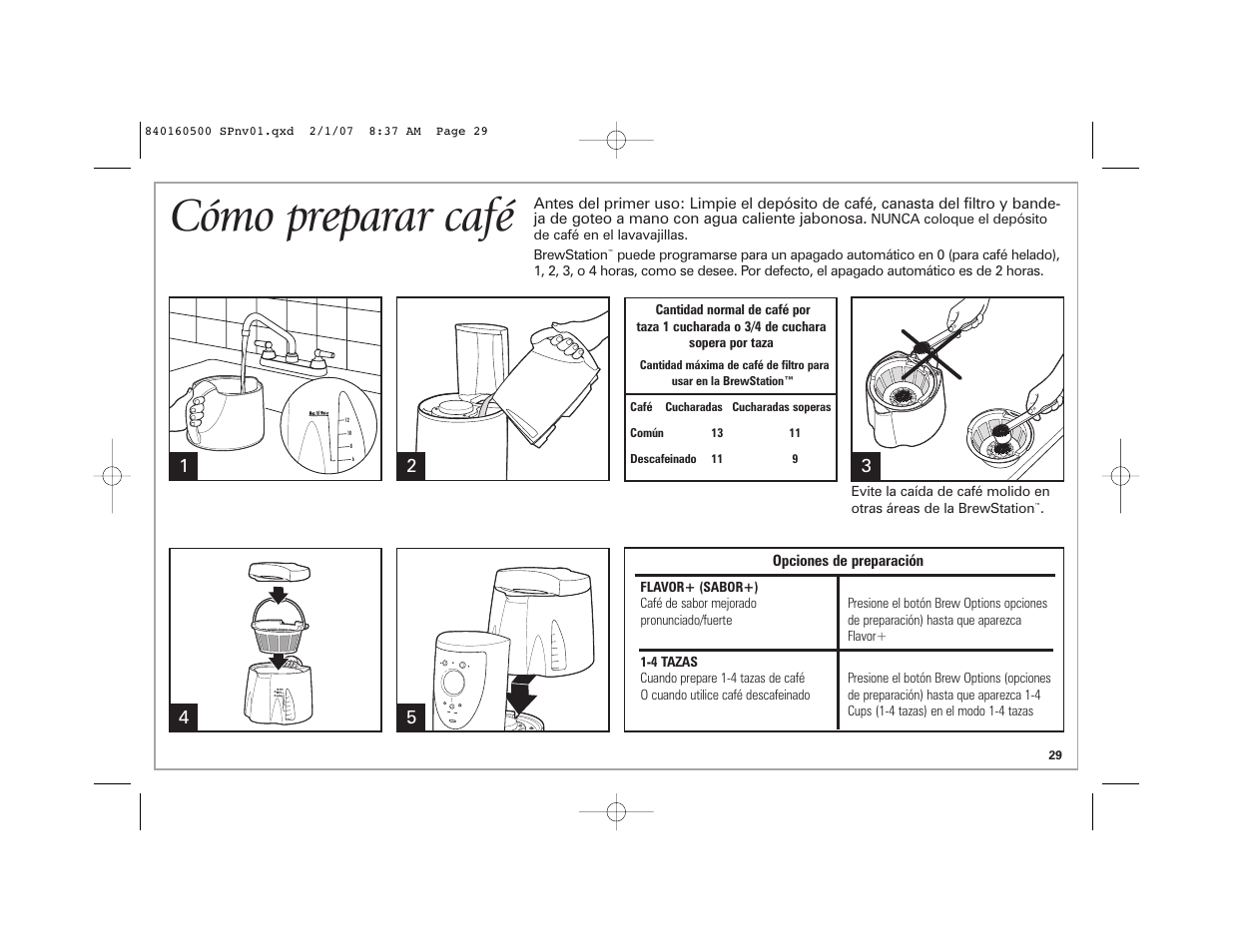 Cómo preparar café | Hamilton Beach BrewStation Deluxe 47454C User Manual | Page 29 / 40