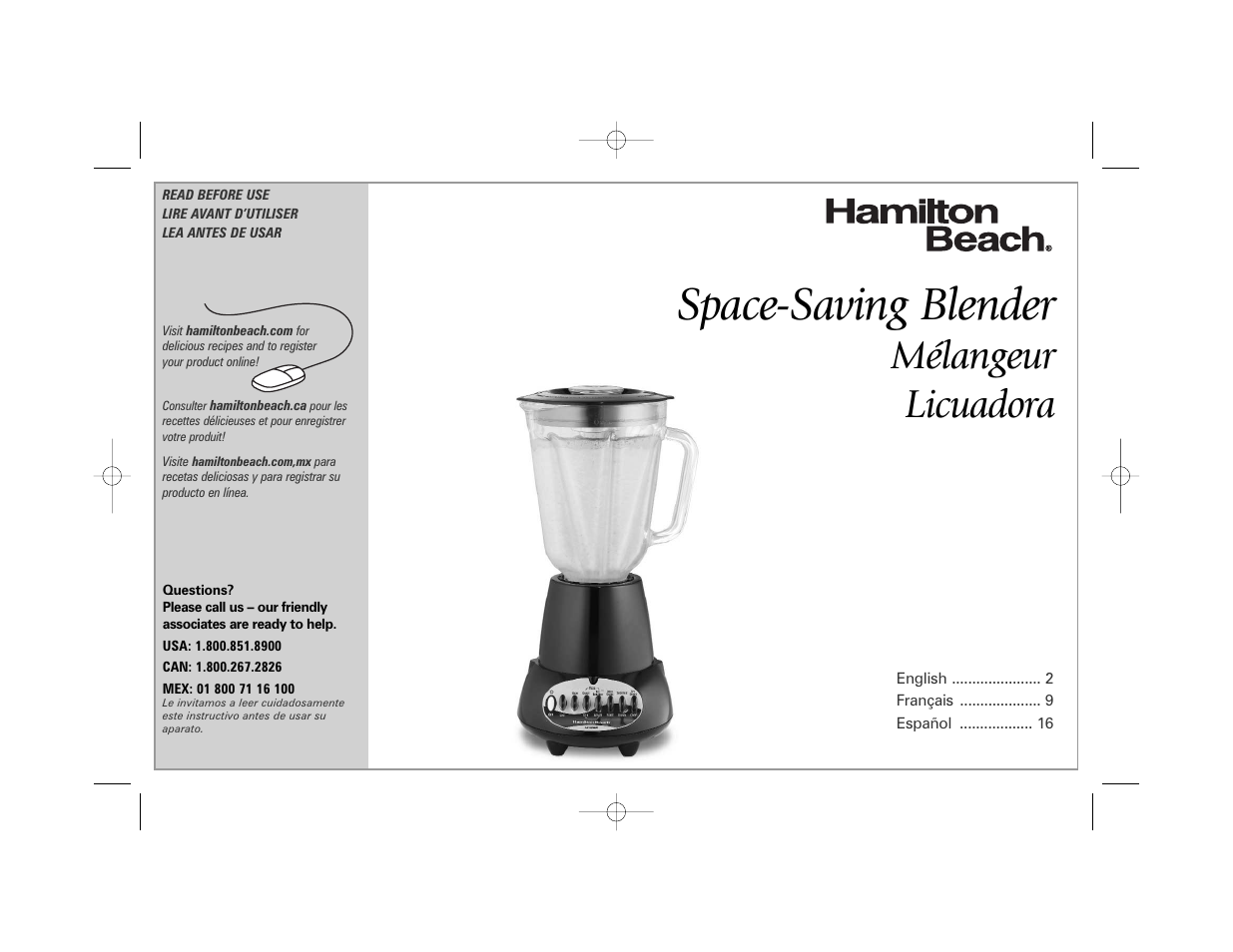 Hamilton Beach Space-Saving Blender User Manual | 24 pages