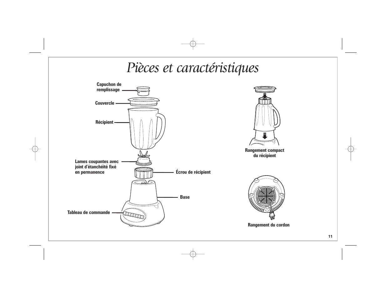 Pièces et caractéristiques | Hamilton Beach Space-Saving Blender User Manual | Page 11 / 24