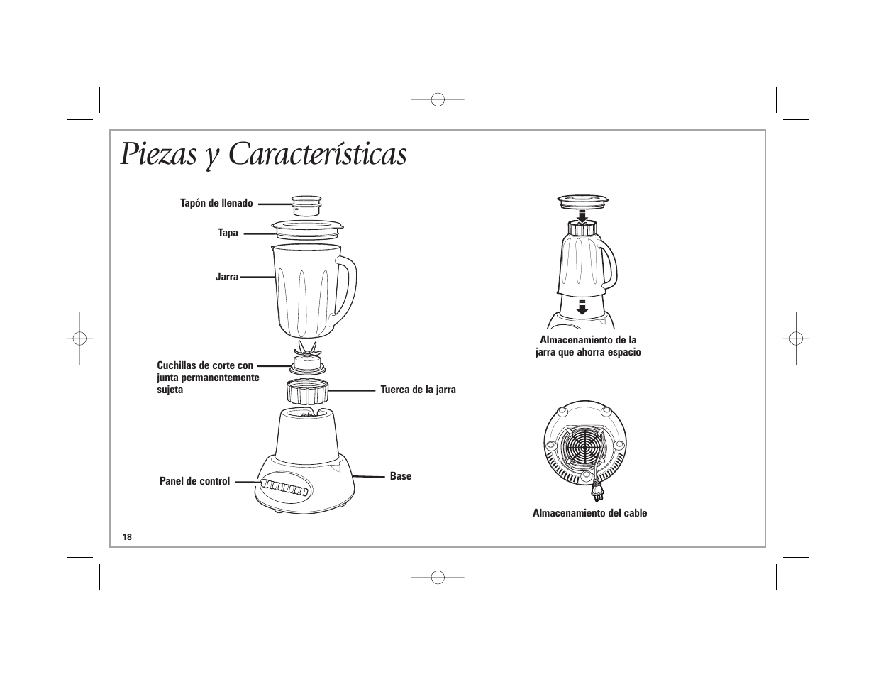 Piezas y características | Hamilton Beach Space-Saving Blender User Manual | Page 18 / 24