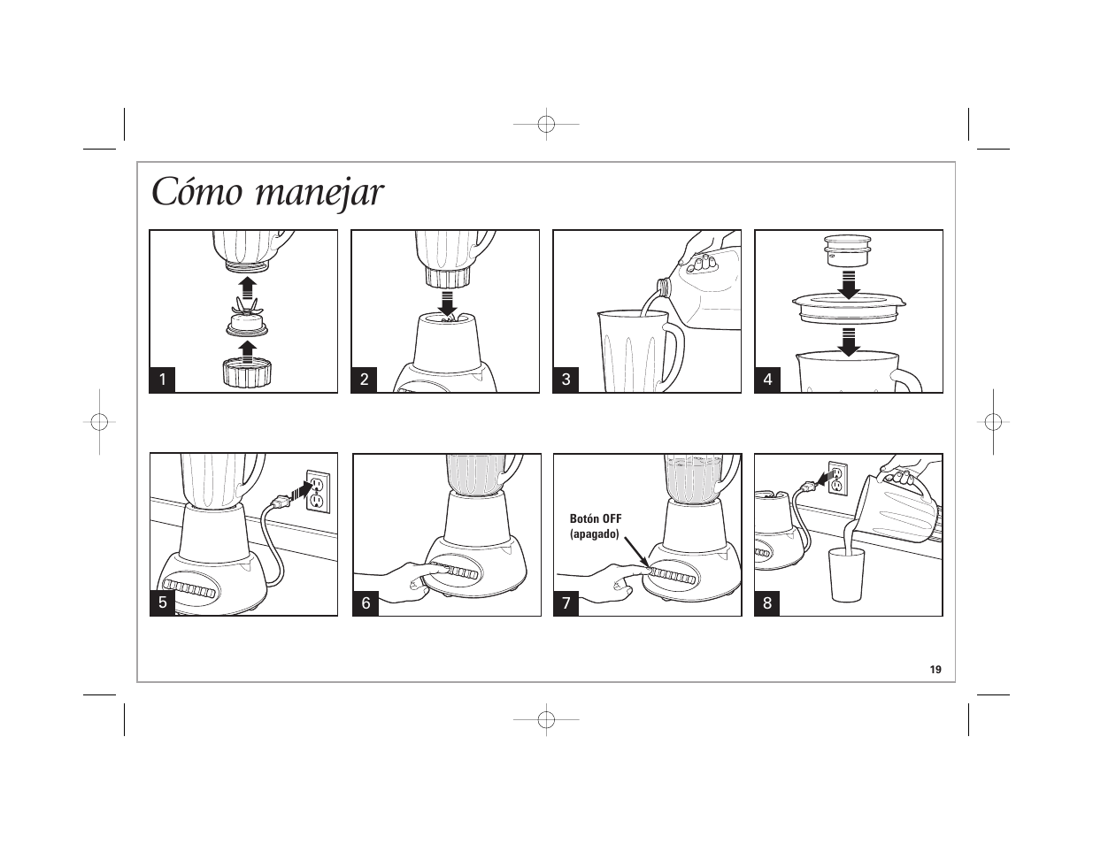 Cómo manejar | Hamilton Beach Space-Saving Blender User Manual | Page 19 / 24