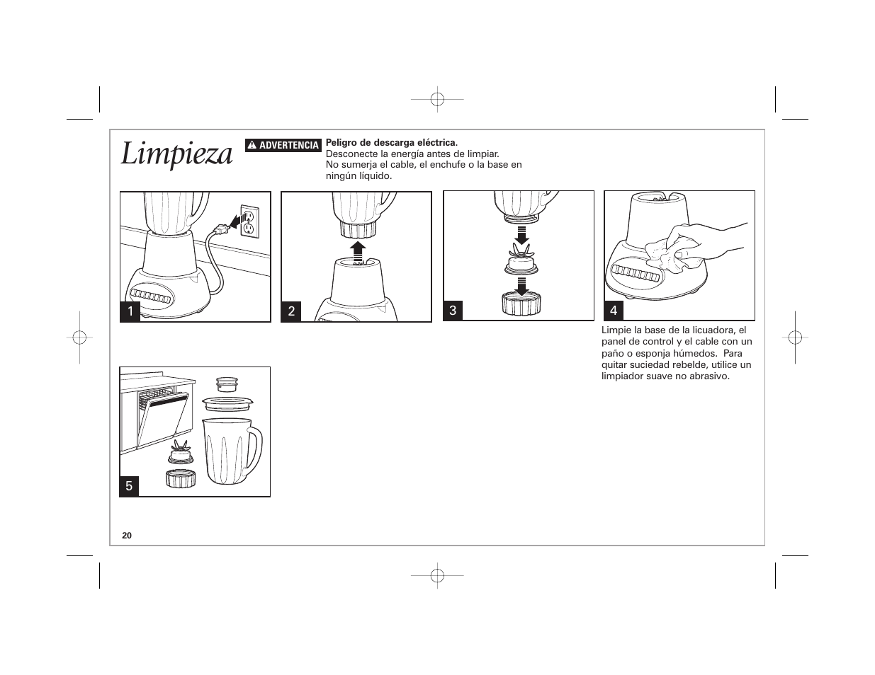 Limpieza | Hamilton Beach Space-Saving Blender User Manual | Page 20 / 24