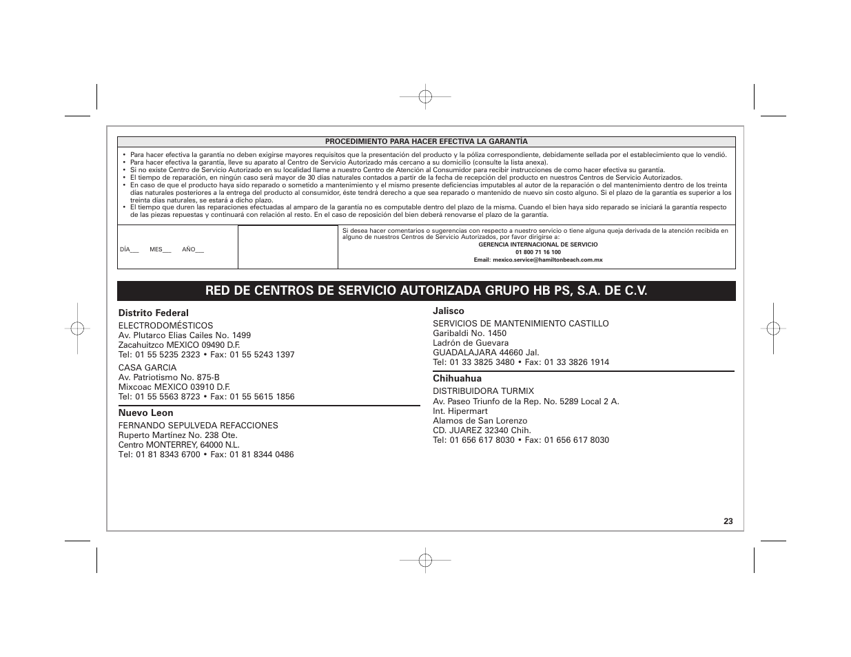 Hamilton Beach Space-Saving Blender User Manual | Page 23 / 24