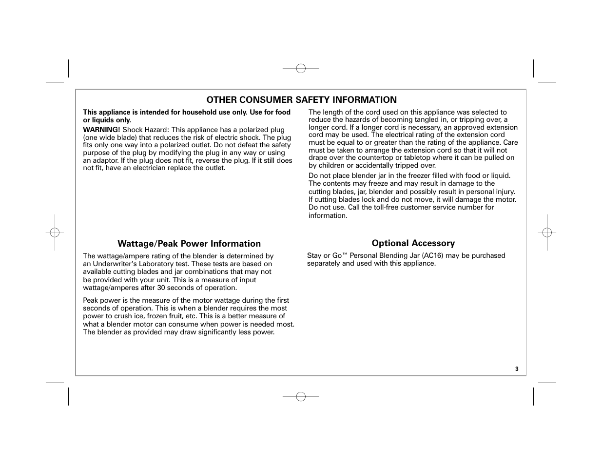 Hamilton Beach Space-Saving Blender User Manual | Page 3 / 24