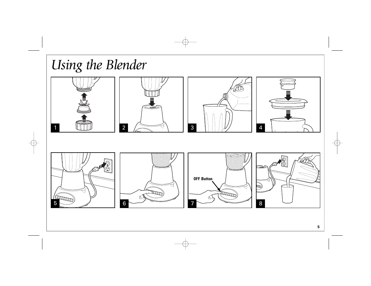 Using the blender | Hamilton Beach Space-Saving Blender User Manual | Page 5 / 24