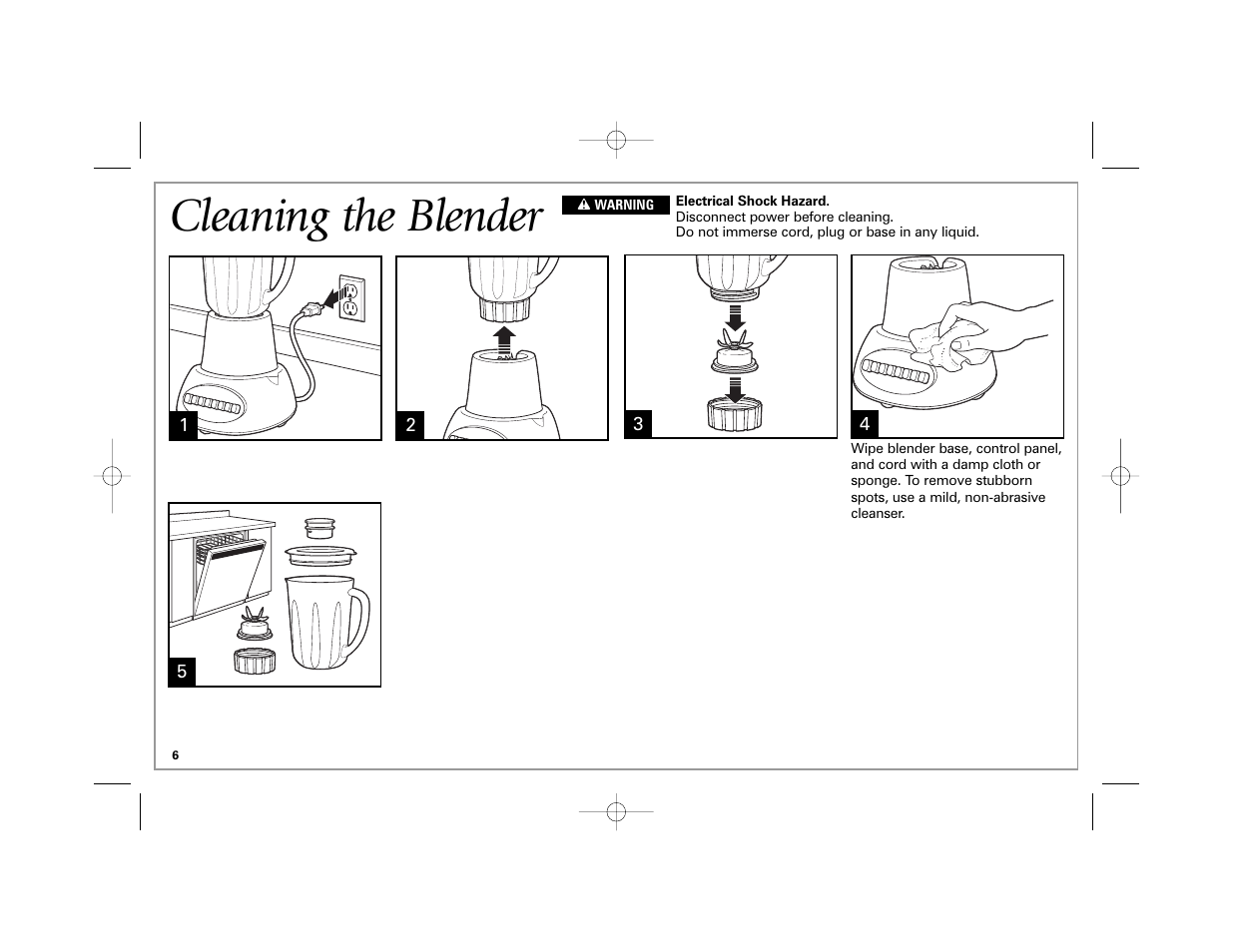 Cleaning the blender | Hamilton Beach Space-Saving Blender User Manual | Page 6 / 24