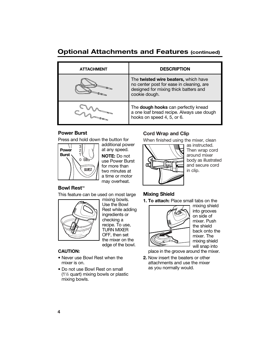 Optional attachments and features | Hamilton Beach 840126200 User Manual | Page 4 / 10