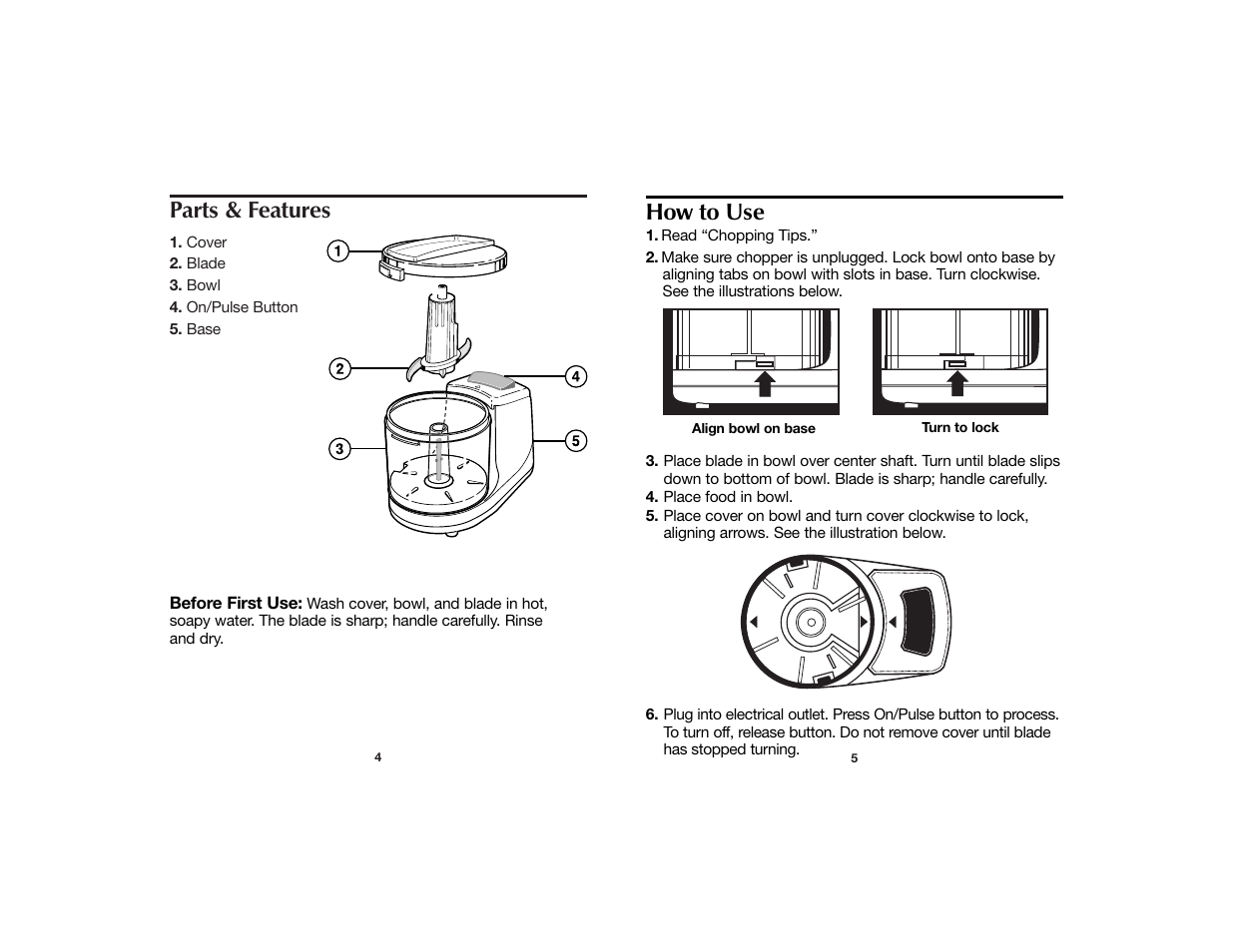 Parts & features, How to use | Hamilton Beach 840086800 User Manual | Page 3 / 5