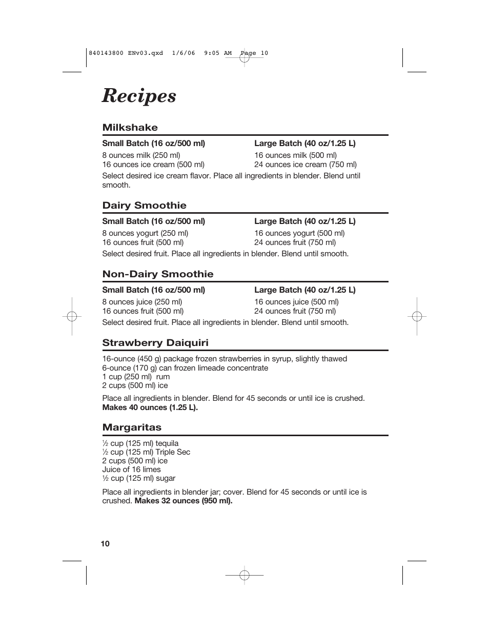 Recipes | Hamilton Beach 840143800 User Manual | Page 10 / 36