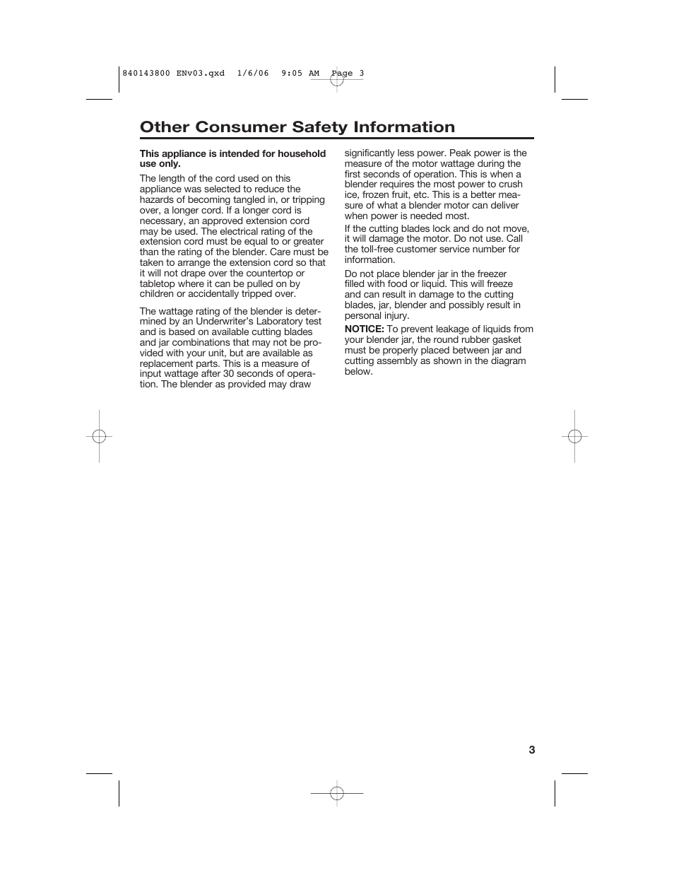 Other consumer safety information | Hamilton Beach 840143800 User Manual | Page 3 / 36