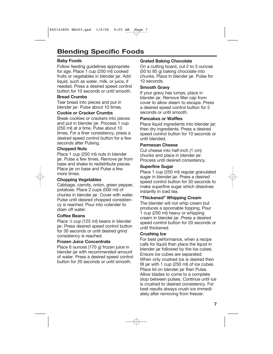 Blending specific foods | Hamilton Beach 840143800 User Manual | Page 7 / 36