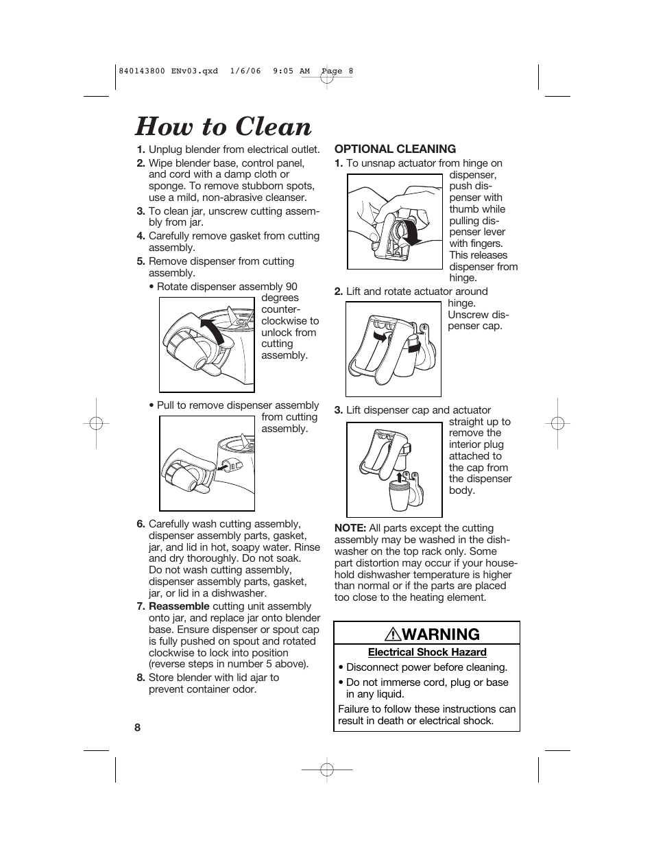 How to clean, Warning | Hamilton Beach 840143800 User Manual | Page 8 / 36