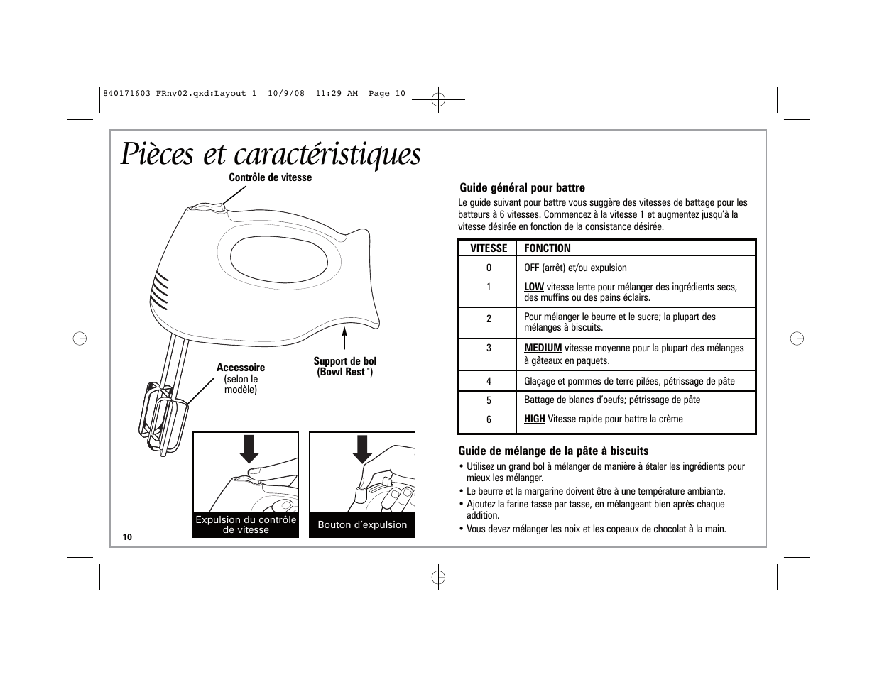 Pièces et caractéristiques | Hamilton Beach 62665N User Manual | Page 10 / 24