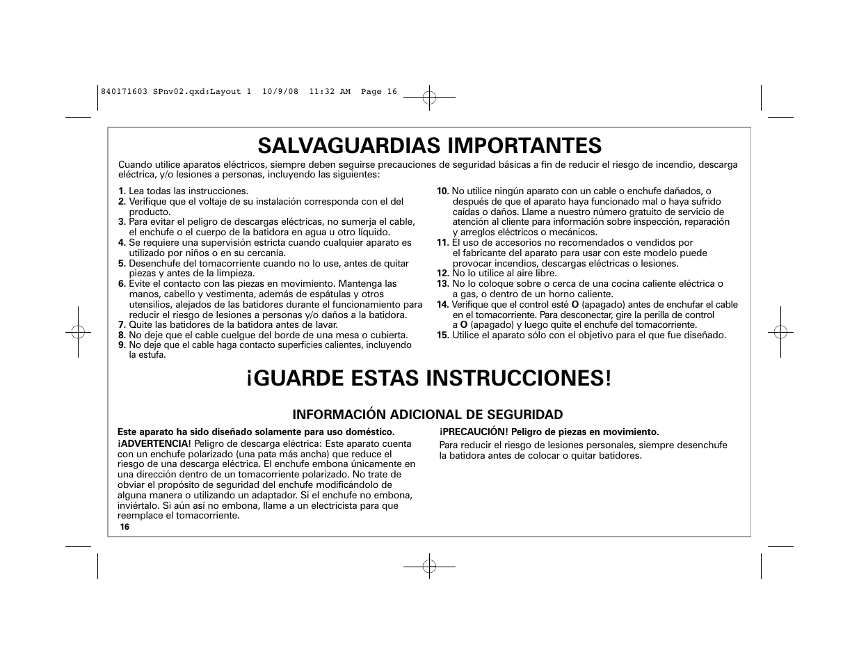 Salvaguardias importantes, Guarde estas instrucciones | Hamilton Beach 62665N User Manual | Page 16 / 24