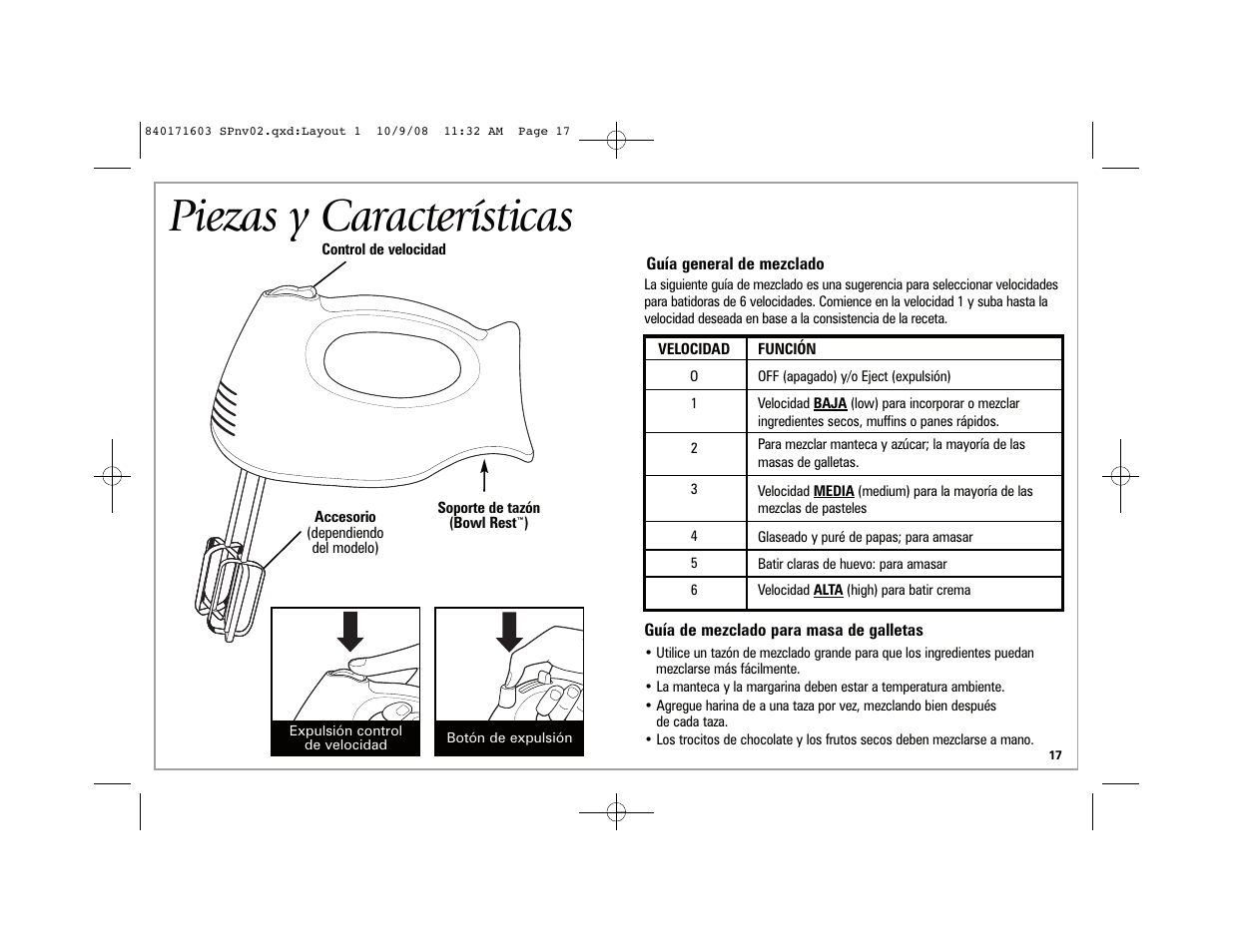 Piezas y características | Hamilton Beach 62665N User Manual | Page 17 / 24