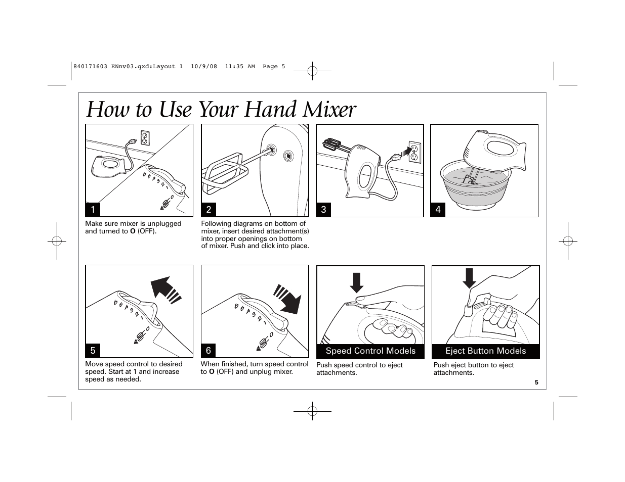 How to use your hand mixer | Hamilton Beach 62665N User Manual | Page 5 / 24