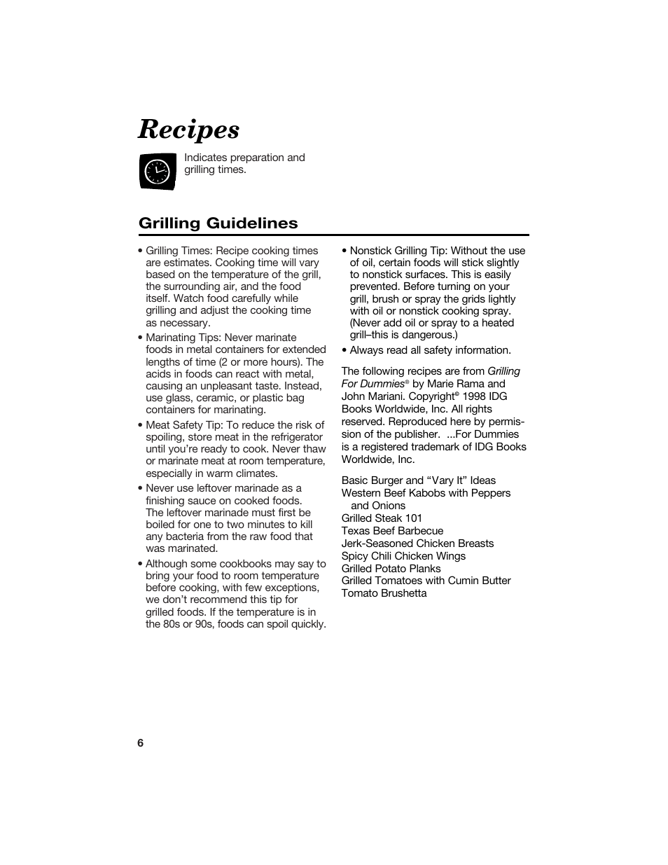 Recipes, Grilling guidelines | Hamilton Beach 840081900 User Manual | Page 6 / 16