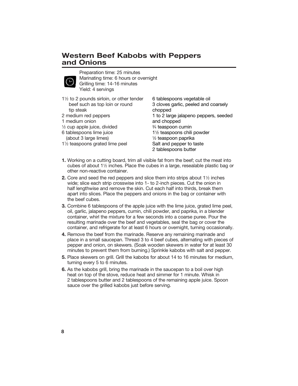 Western beef kabobs with peppers and onions | Hamilton Beach 840081900 User Manual | Page 8 / 16