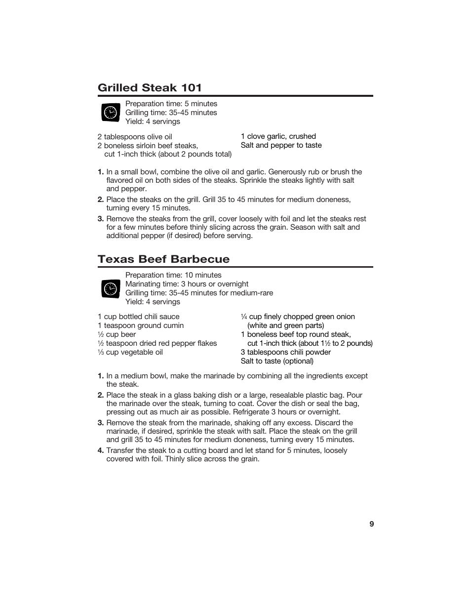 Grilled steak 101, Texas beef barbecue | Hamilton Beach 840081900 User Manual | Page 9 / 16