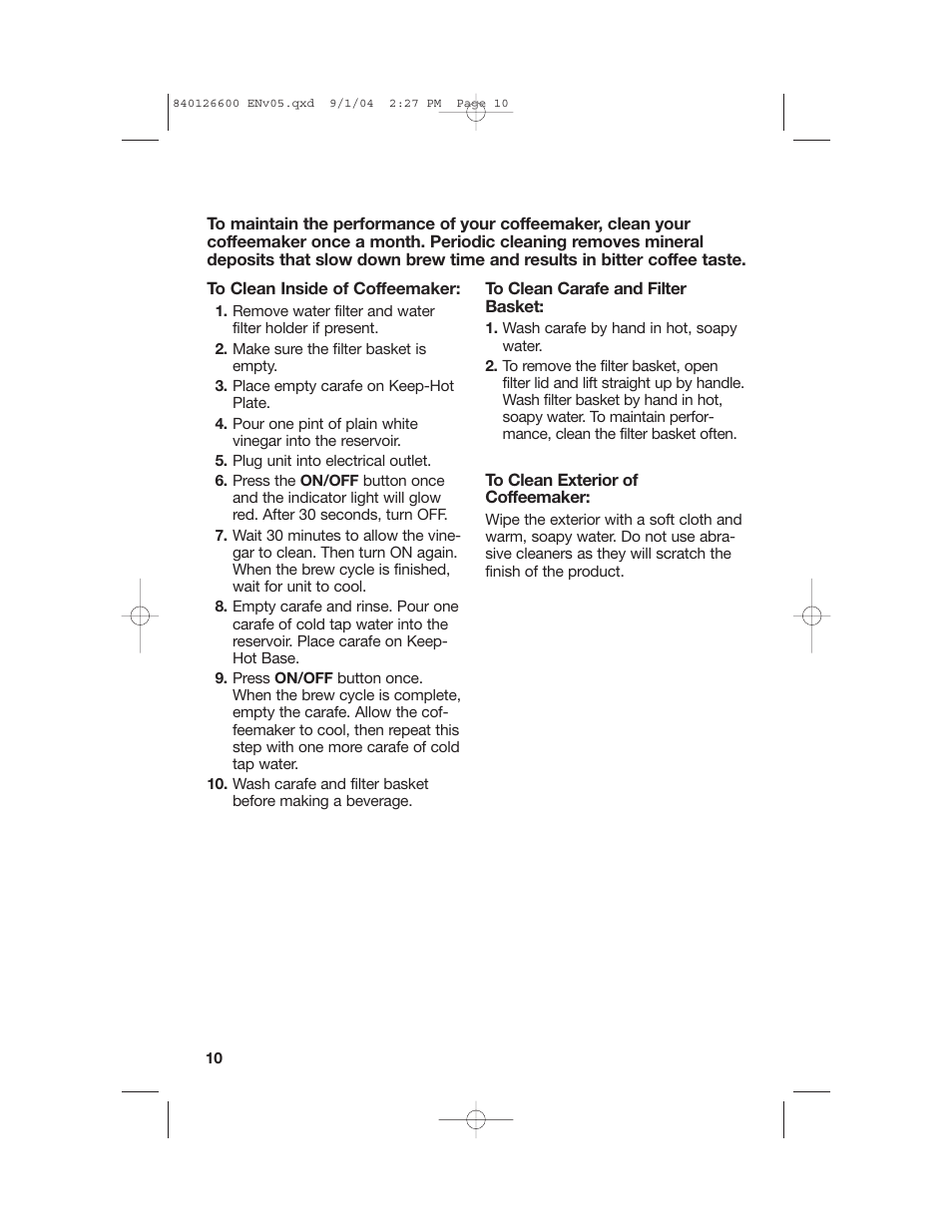 Cleaning | Hamilton Beach 80674 User Manual | Page 10 / 20