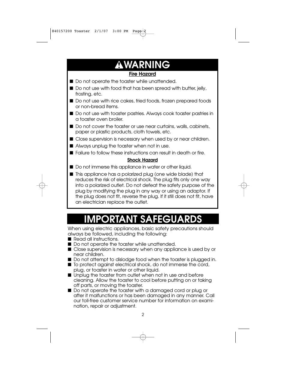 Important safeguards, Warning | Hamilton Beach 840157200 User Manual | Page 2 / 12