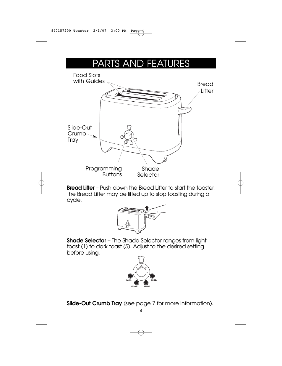 Parts and features | Hamilton Beach 840157200 User Manual | Page 4 / 12