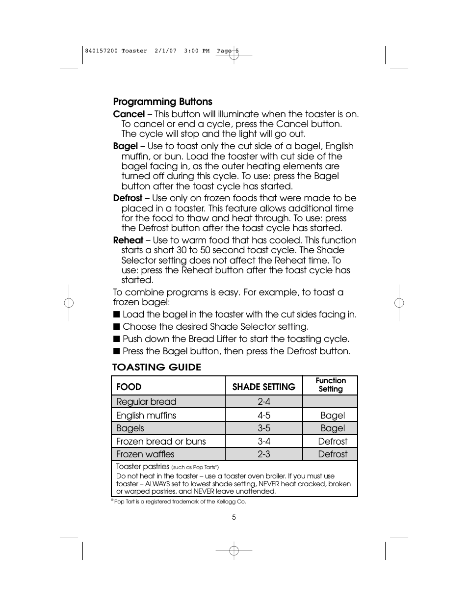 Programming buttons | Hamilton Beach 840157200 User Manual | Page 5 / 12