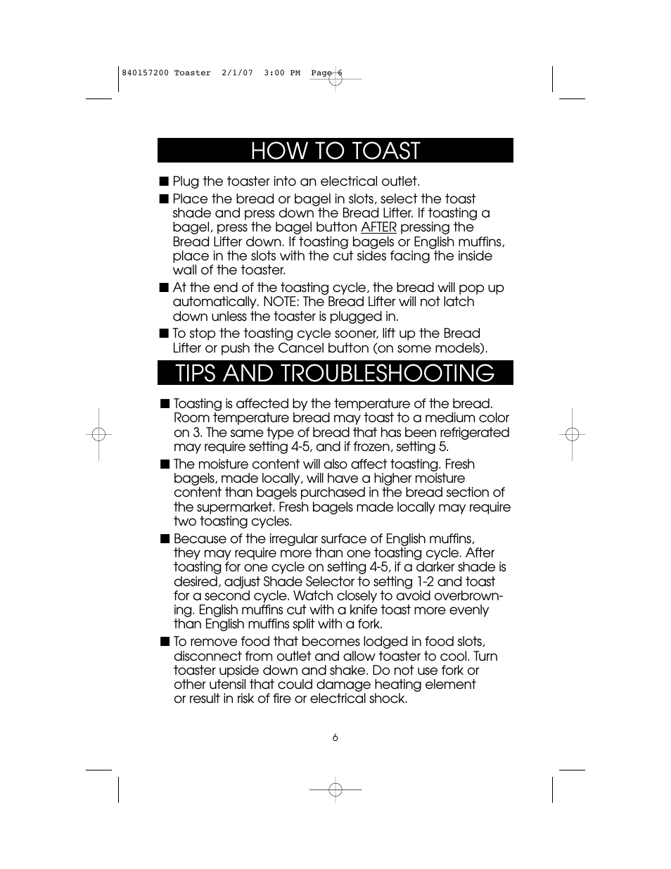 How to toast, Tips and troubleshooting | Hamilton Beach 840157200 User Manual | Page 6 / 12