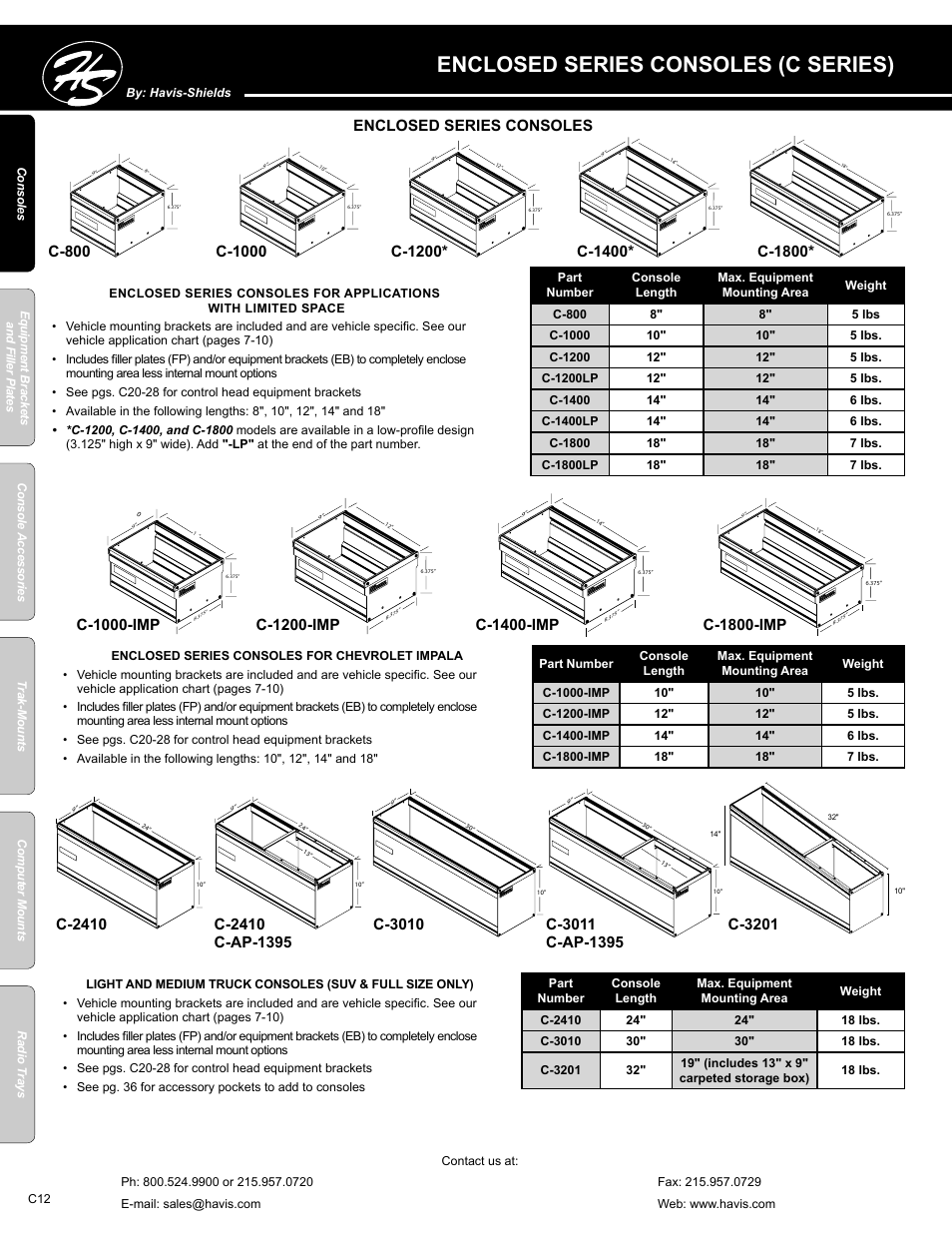 Enclosed series consoles (c series), Enclosed series consoles, C-2410 | Havis-Shields C-SM-MMP User Manual | Page 12 / 82