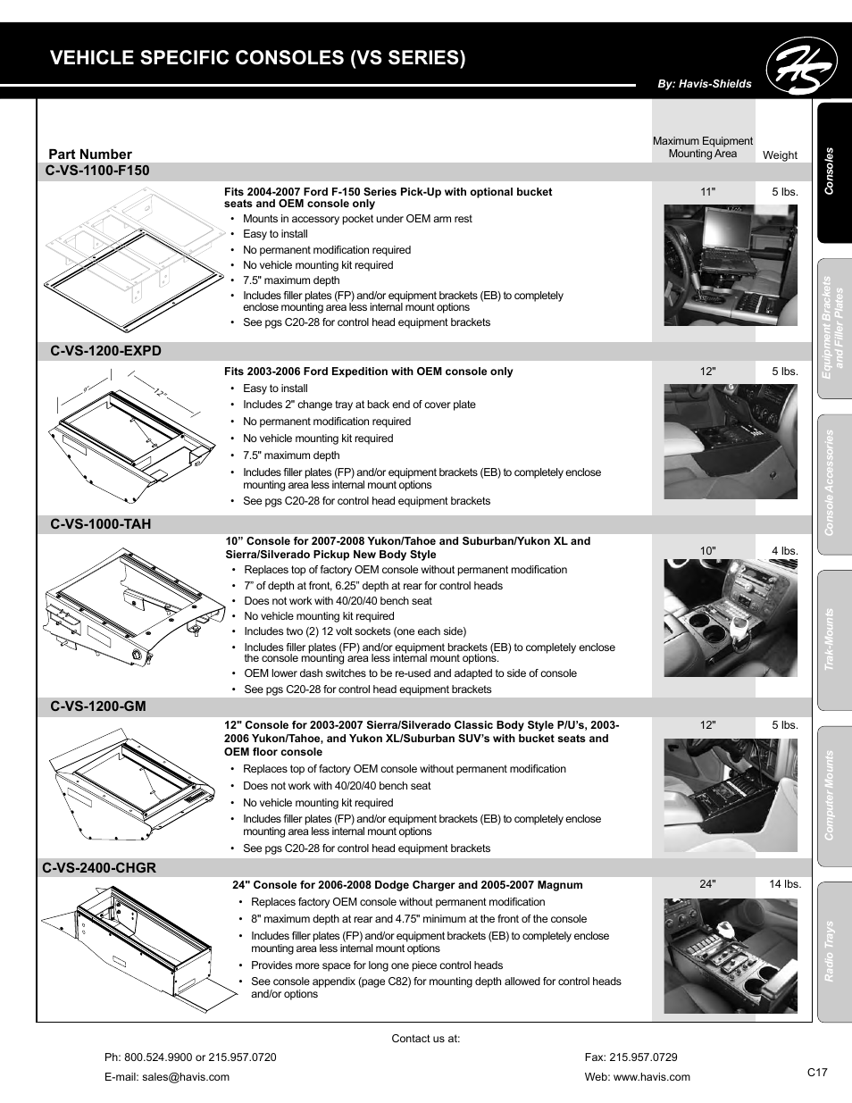 Vehicle specific consoles (vs series) | Havis-Shields C-SM-MMP User Manual | Page 17 / 82
