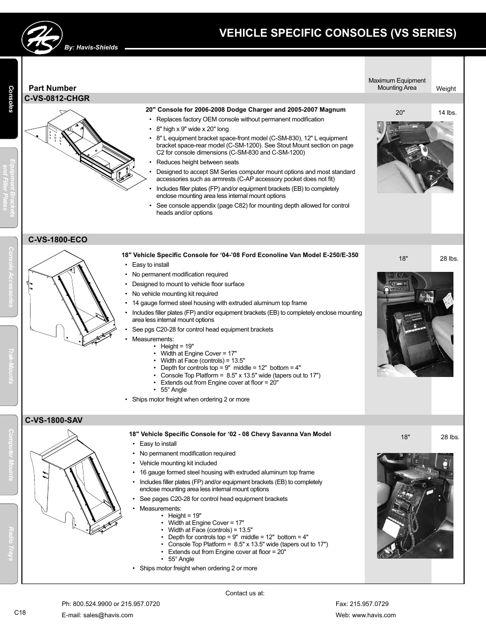 Vehicle specific consoles (vs series) | Havis-Shields C-SM-MMP User Manual | Page 18 / 82