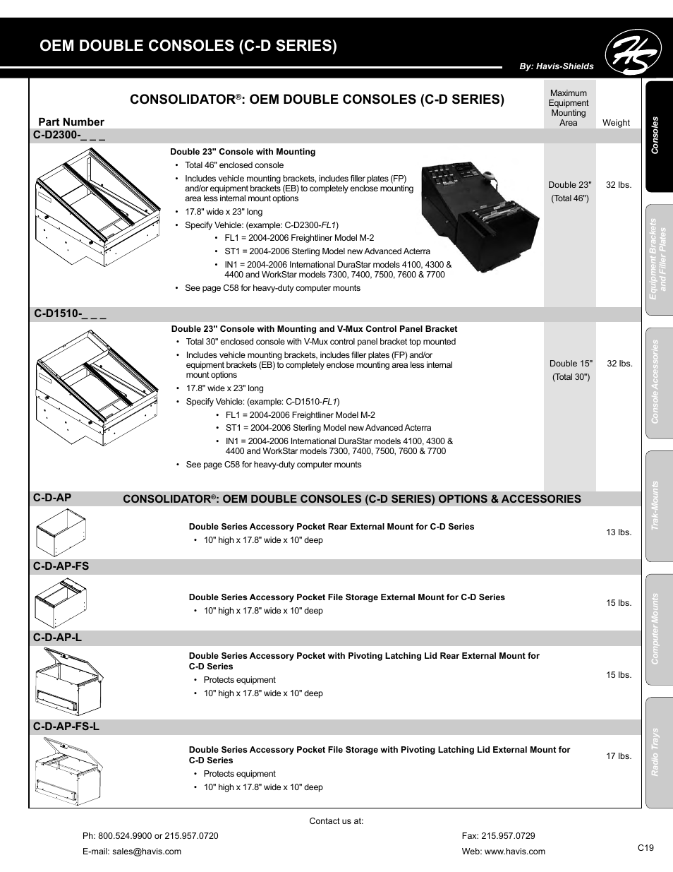 Consolidator, Oem double consoles (c-d series) | Havis-Shields C-SM-MMP User Manual | Page 19 / 82