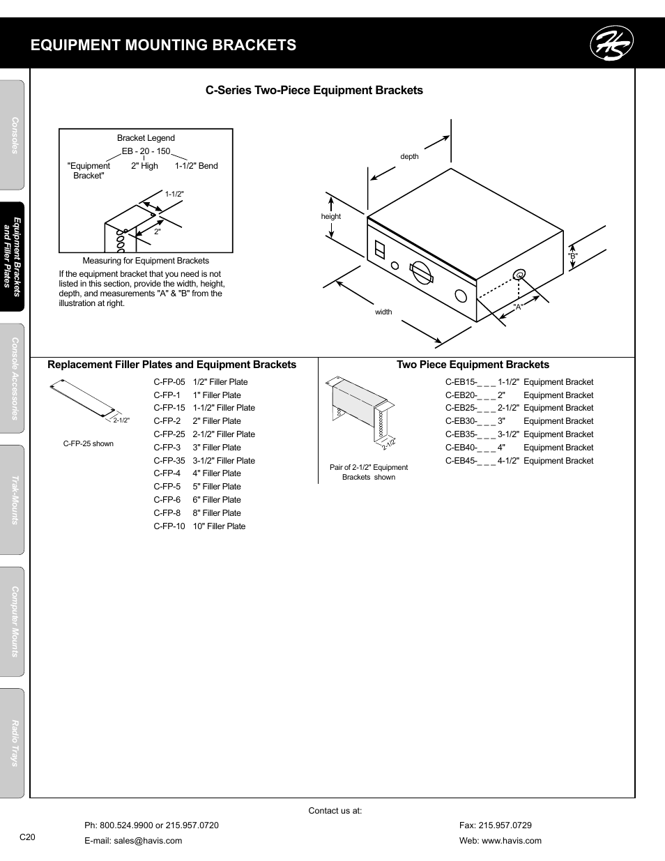 Equipment mounting brackets, C-series two-piece equipment brackets | Havis-Shields C-SM-MMP User Manual | Page 20 / 82