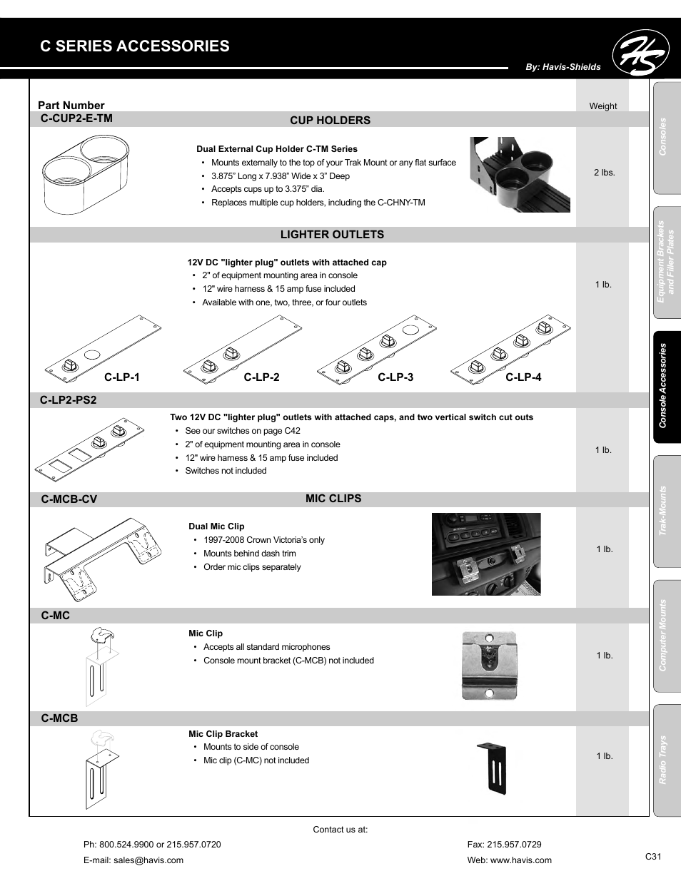 C series accessories | Havis-Shields C-SM-MMP User Manual | Page 31 / 82