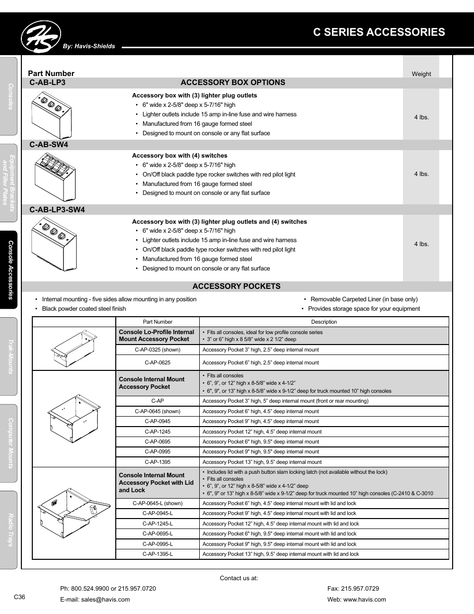 C series accessories | Havis-Shields C-SM-MMP User Manual | Page 36 / 82