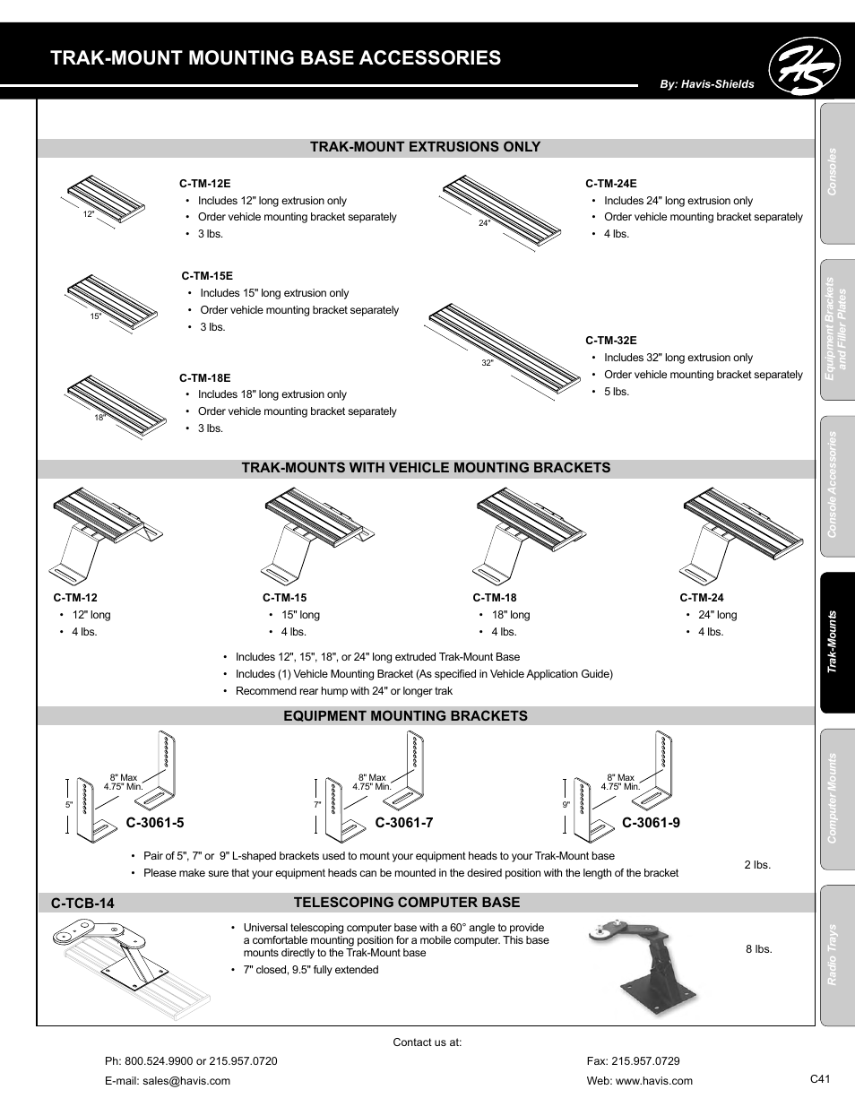 Trak-mount mounting base accessories | Havis-Shields C-SM-MMP User Manual | Page 41 / 82