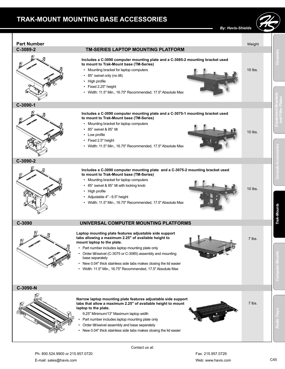 Trak-mount mounting base accessories | Havis-Shields C-SM-MMP User Manual | Page 45 / 82