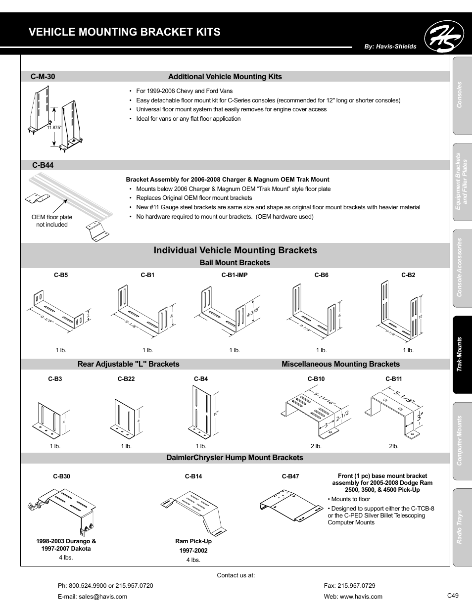Vehicle mounting bracket kits, Individual vehicle mounting brackets | Havis-Shields C-SM-MMP User Manual | Page 49 / 82